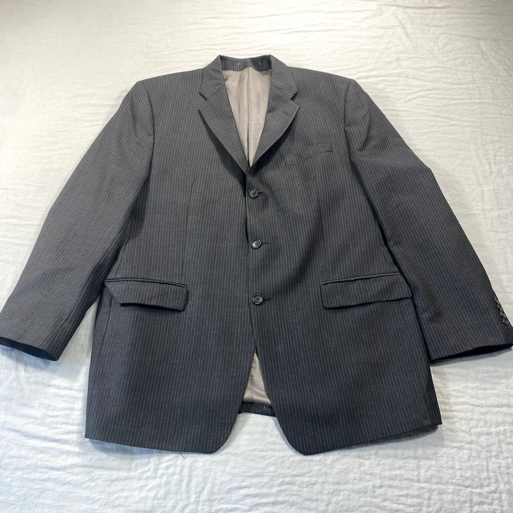 Calvin Klein Blazer Mens 44L Gray Striped Wool Suit Jacket Sport Coat